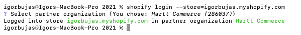 Shopify CLI terminal login