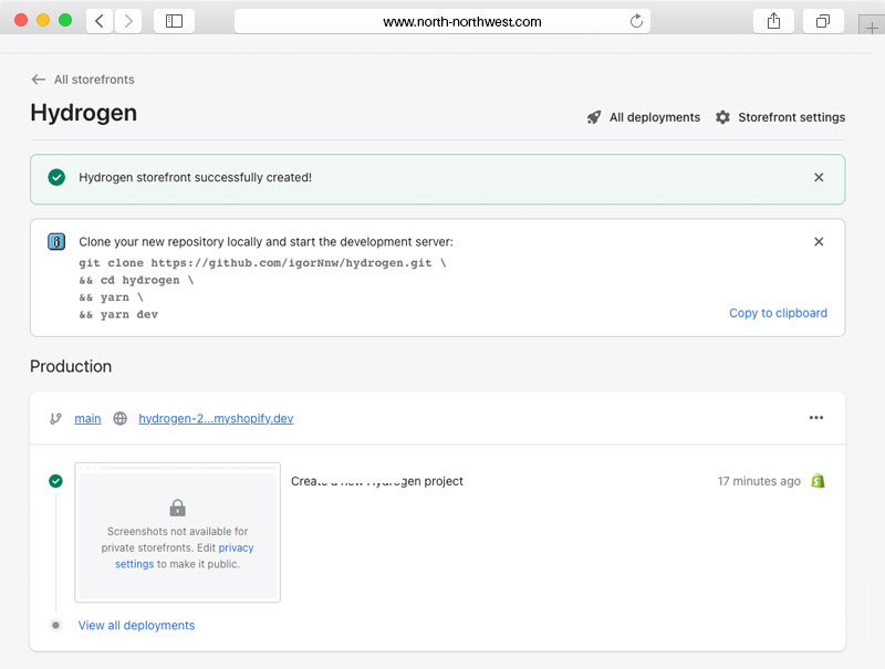 Hydrogen storefront successfully created