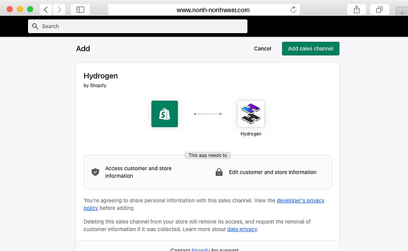 Shopify Hydrogen app install