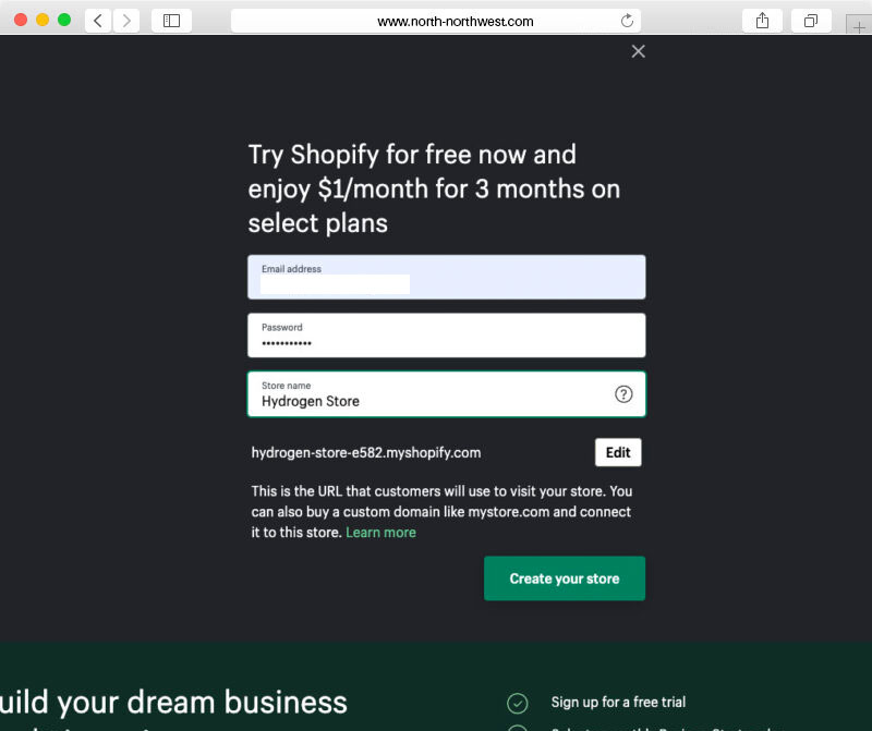 Open a Shopify store. Free trial.