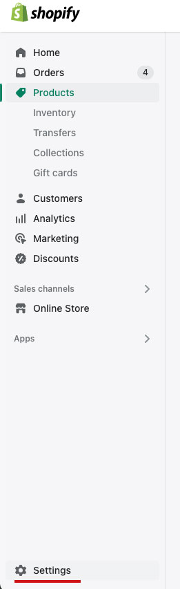 Shopify admin settings