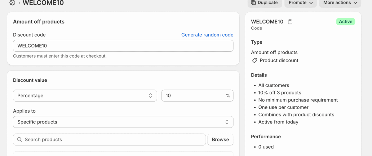 Shopify welcome email s popustom dobrodošlice